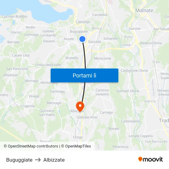 Buguggiate to Albizzate map