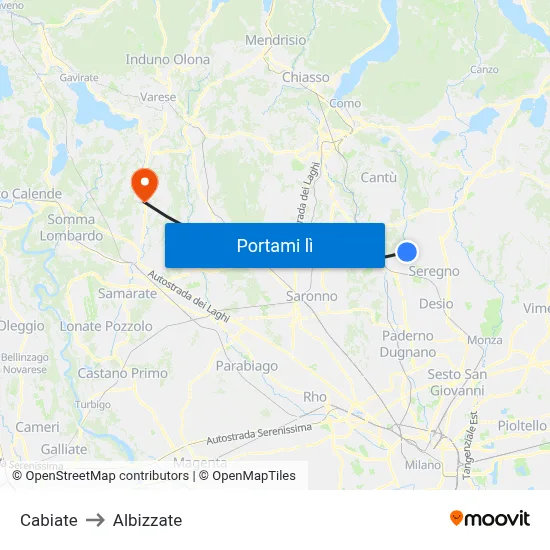 Cabiate to Albizzate map