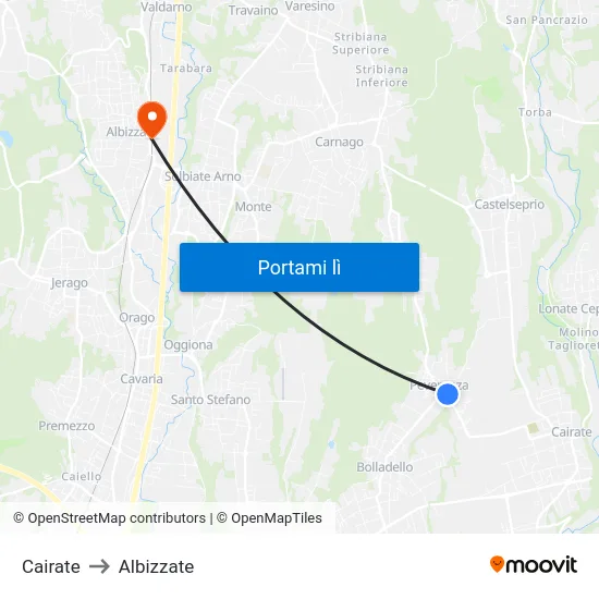 Cairate to Albizzate map