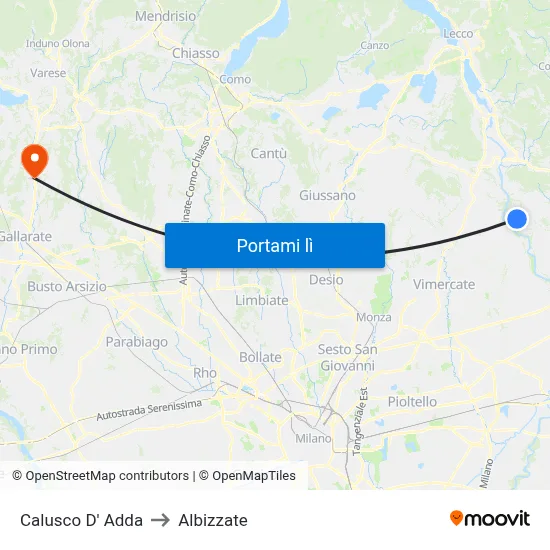 Calusco D' Adda to Albizzate map
