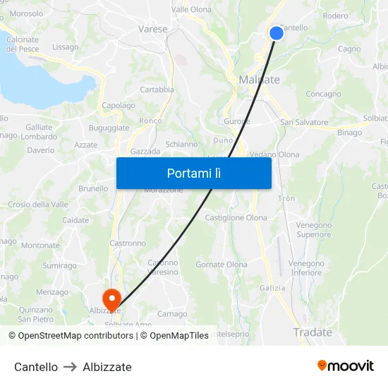 Cantello to Albizzate map
