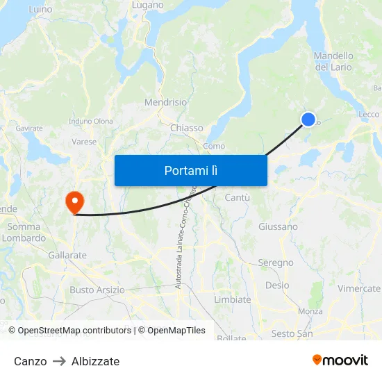 Canzo to Albizzate map