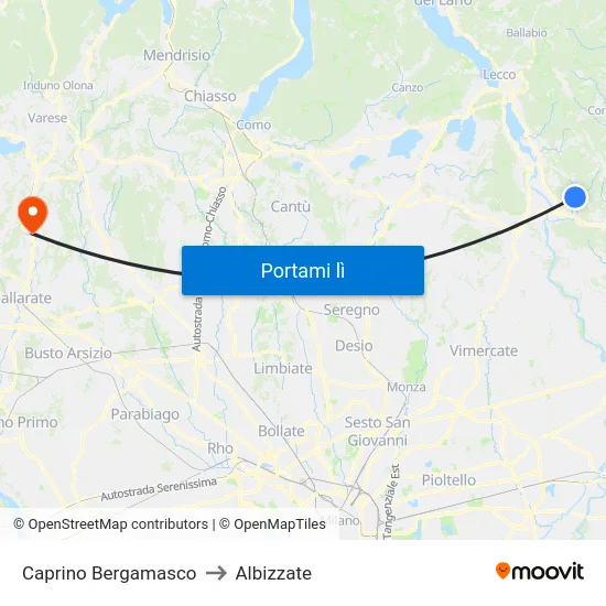 Caprino Bergamasco to Albizzate map