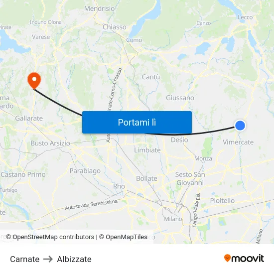 Carnate to Albizzate map
