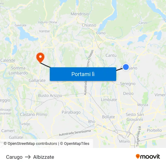 Carugo to Albizzate map