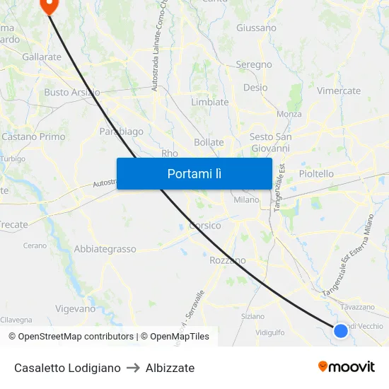 Casaletto Lodigiano to Albizzate map