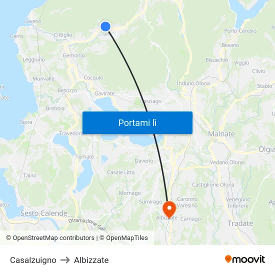 Casalzuigno to Albizzate map