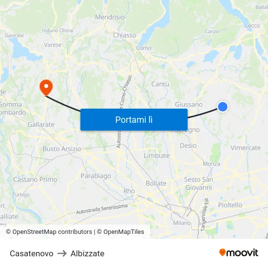Casatenovo to Albizzate map