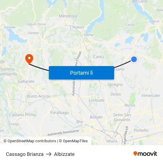 Cassago Brianza to Albizzate map