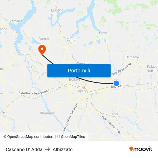 Cassano D' Adda to Albizzate map