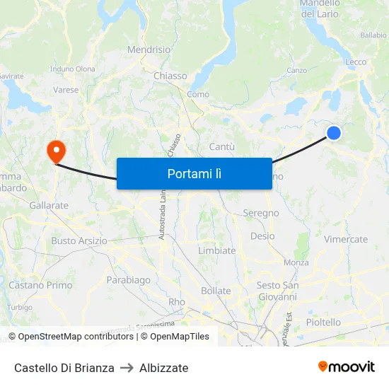 Castello Di Brianza to Albizzate map