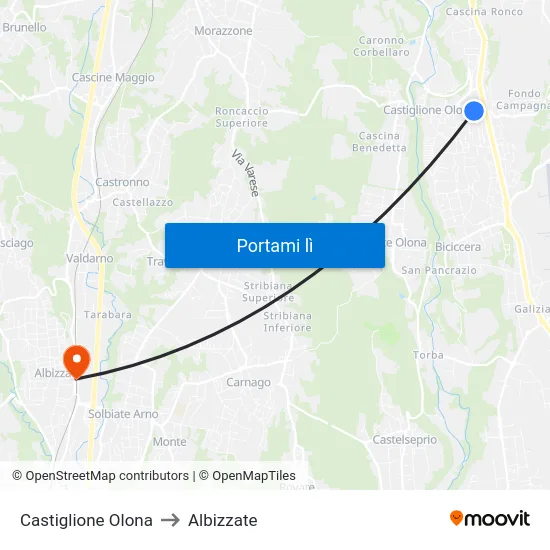 Castiglione Olona to Albizzate map