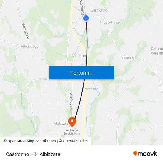 Castronno to Albizzate map