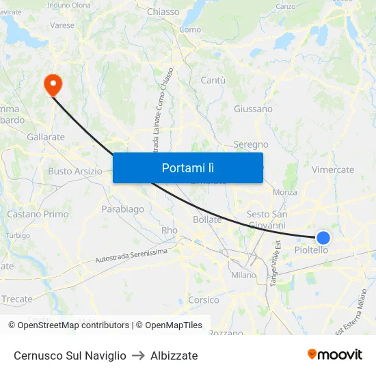 Cernusco Sul Naviglio to Albizzate map