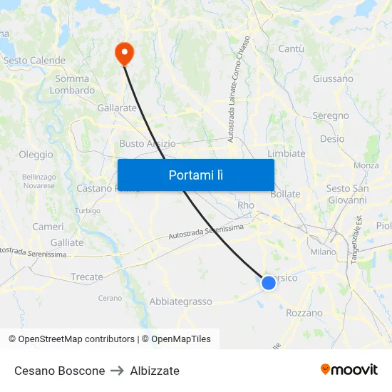 Cesano Boscone to Albizzate map