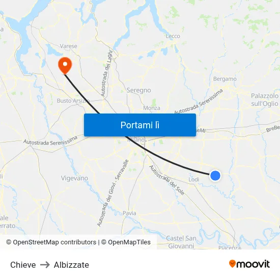 Chieve to Albizzate map