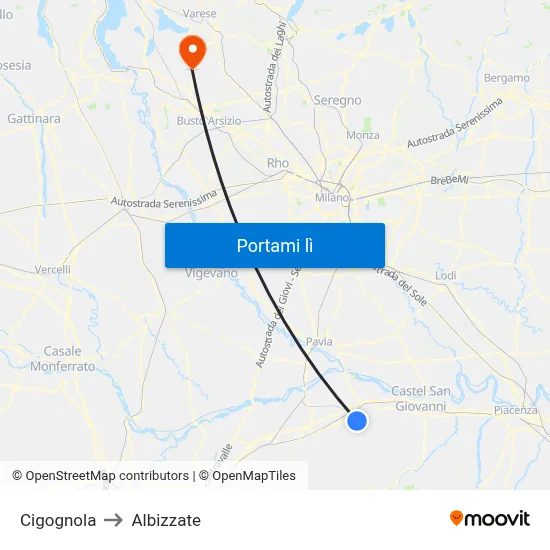 Cigognola to Albizzate map
