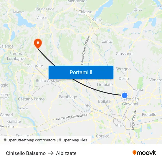 Cinisello Balsamo to Albizzate map