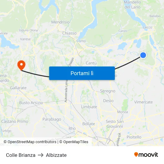Colle Brianza to Albizzate map