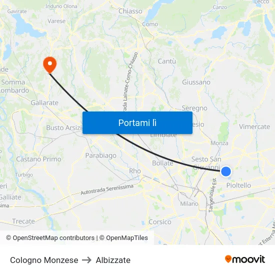 Cologno Monzese to Albizzate map
