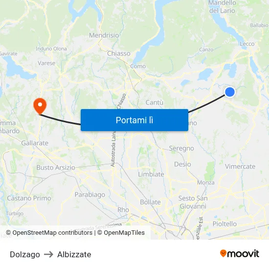 Dolzago to Albizzate map