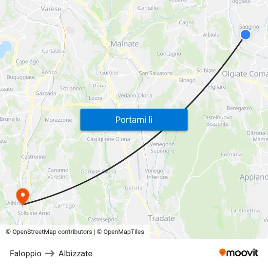 Faloppio to Albizzate map