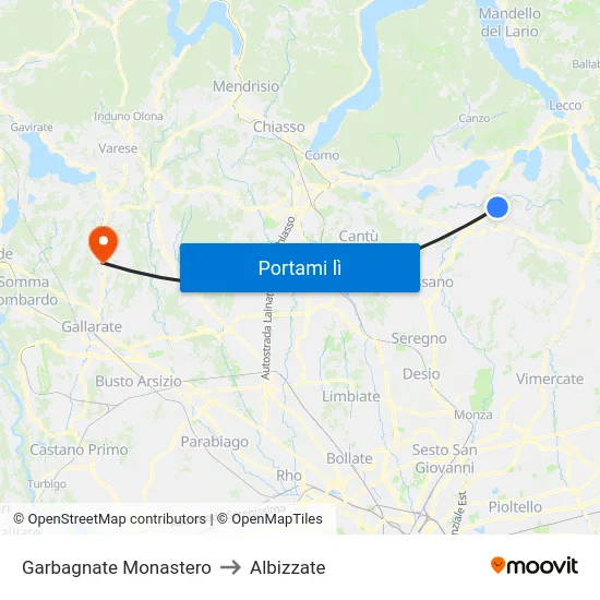 Garbagnate Monastero to Albizzate map