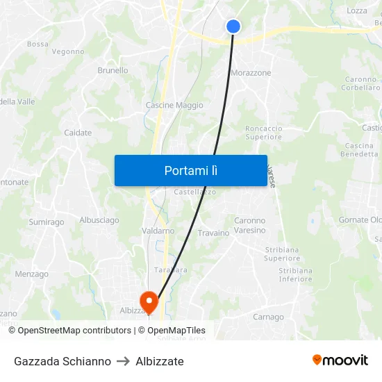 Gazzada Schianno to Albizzate map