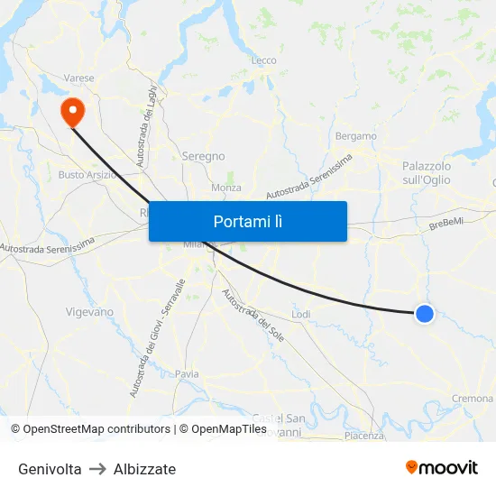 Genivolta to Albizzate map