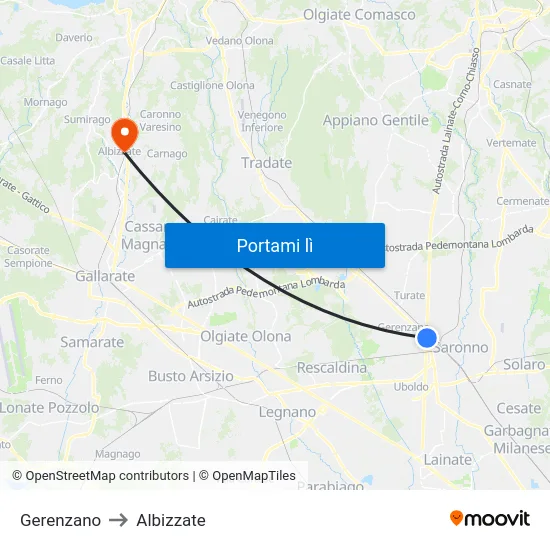 Gerenzano to Albizzate map
