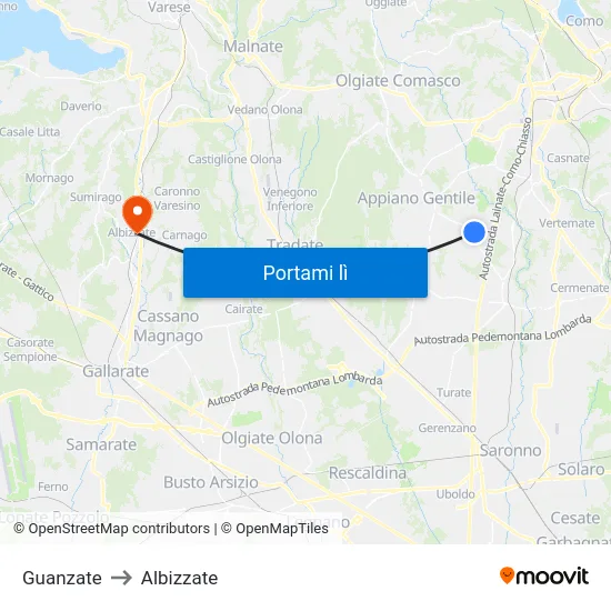 Guanzate to Albizzate map
