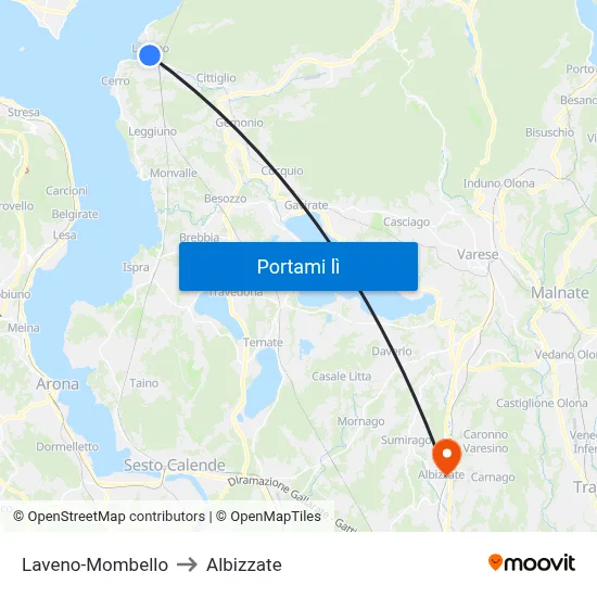 Laveno-Mombello to Albizzate map