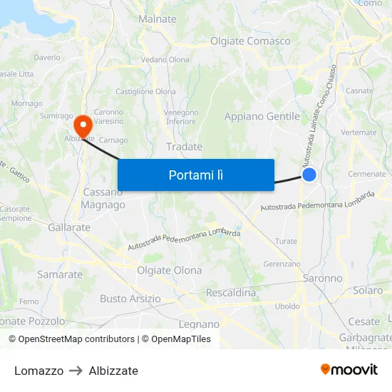 Lomazzo to Albizzate map