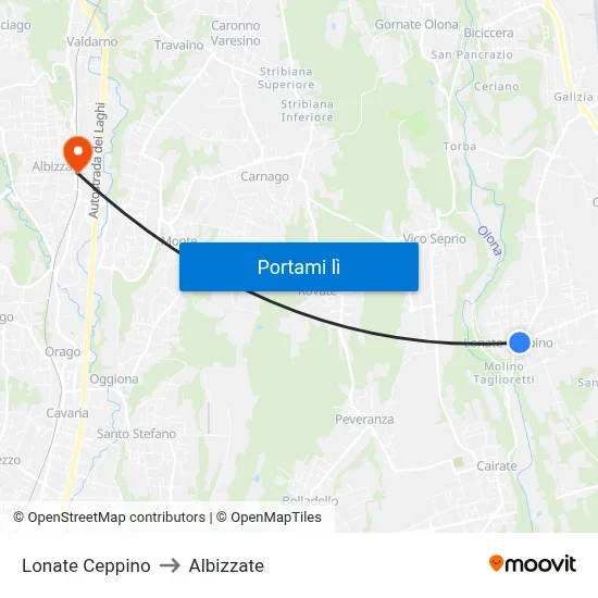 Lonate Ceppino to Albizzate map