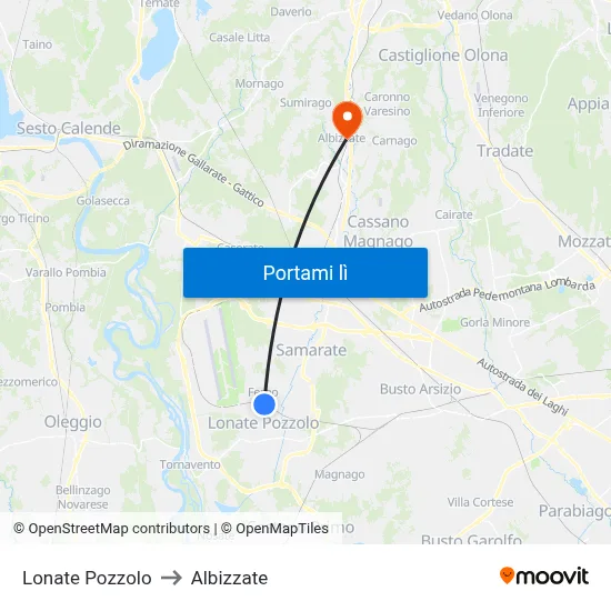 Lonate Pozzolo to Albizzate map