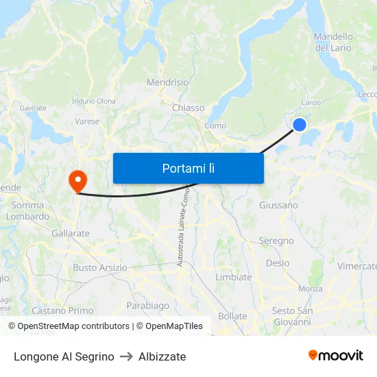 Longone Al Segrino to Albizzate map