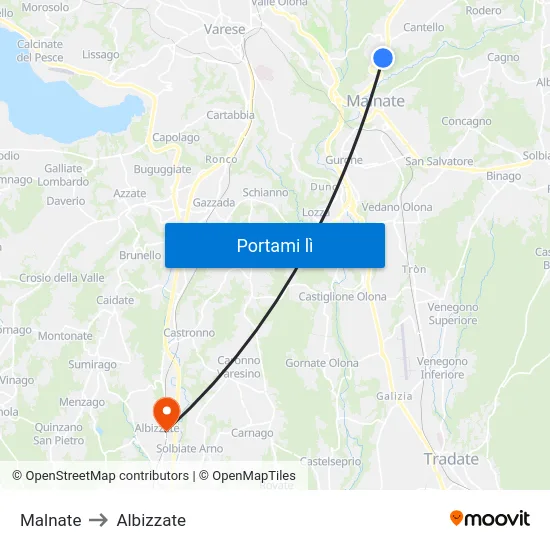 Malnate to Albizzate map