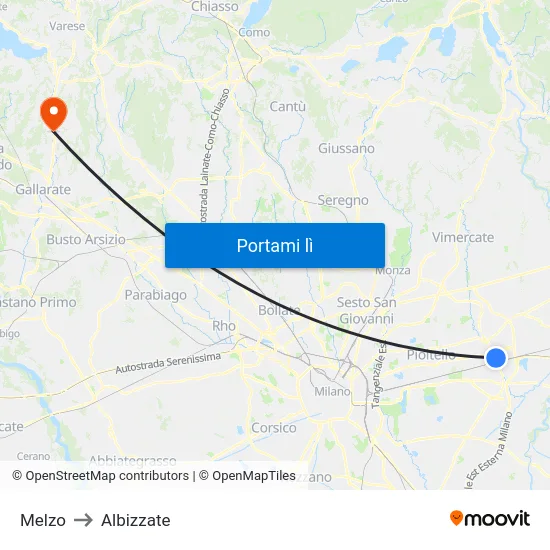 Melzo to Albizzate map