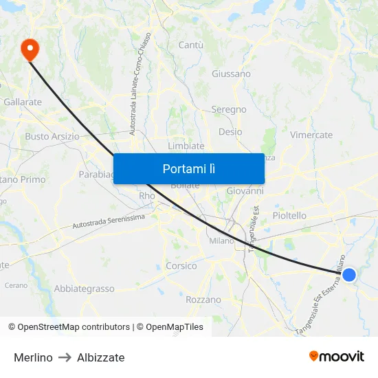 Merlino to Albizzate map
