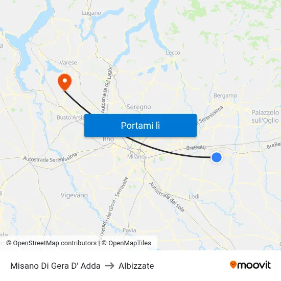 Misano Di Gera D' Adda to Albizzate map