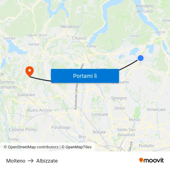 Molteno to Albizzate map