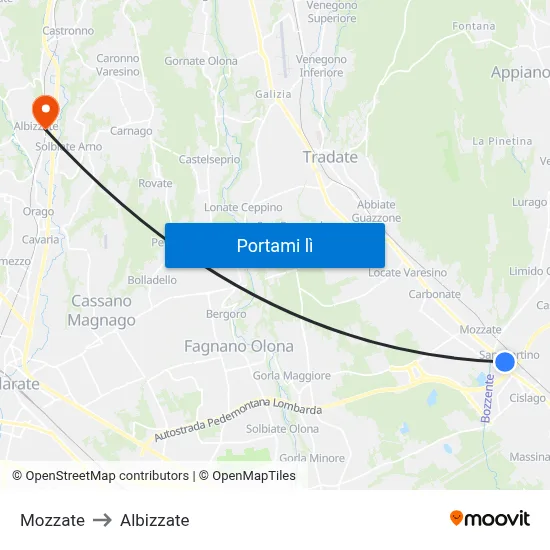 Mozzate to Albizzate map
