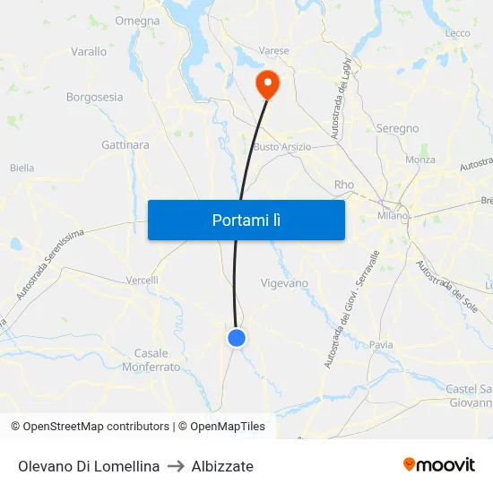 Olevano Di Lomellina to Albizzate map