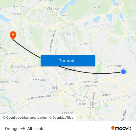 Ornago to Albizzate map
