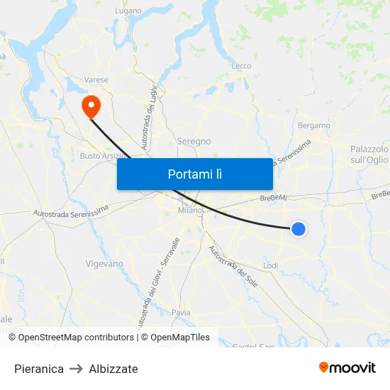 Pieranica to Albizzate map