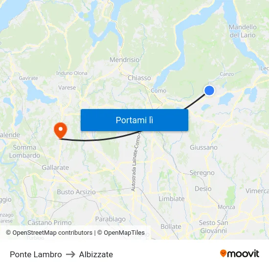 Ponte Lambro to Albizzate map