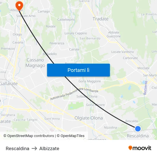 Rescaldina to Albizzate map