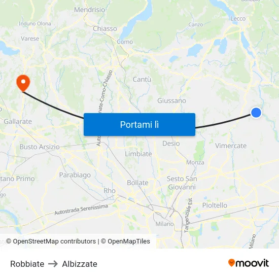 Robbiate to Albizzate map