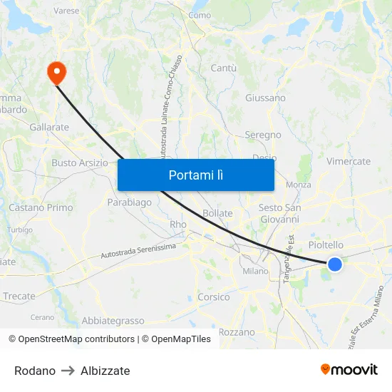 Rodano to Albizzate map