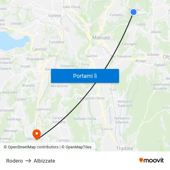 Rodero to Albizzate map